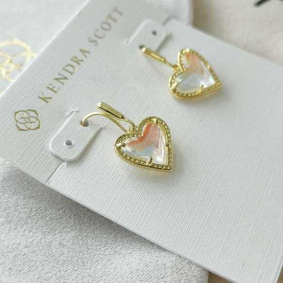 Kendra Scott Drop Earrings - Ari Heart Dichroic Glass Gold - Picture 3 of 3